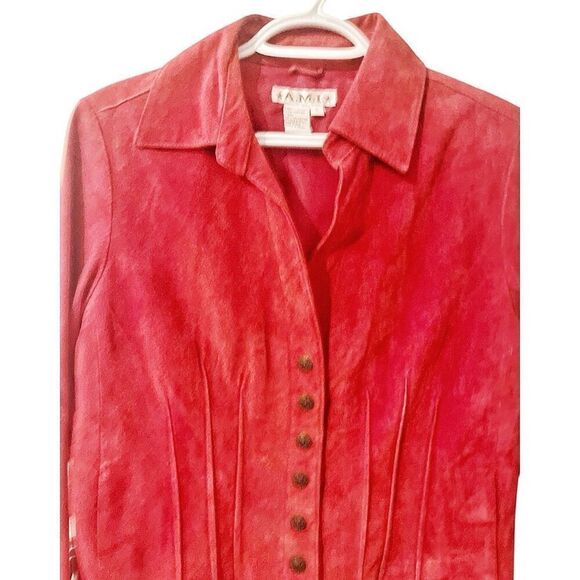 Vintage Y2K Red Snap Closure Suede Jacket Size Small Classic Preo - Picture 2 of 5